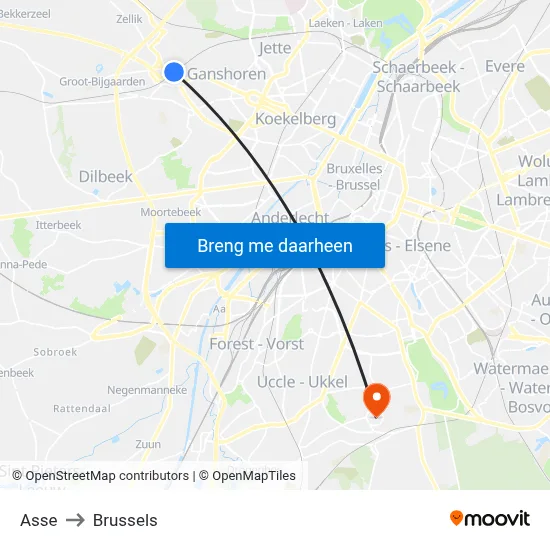 Asse to Brussels map