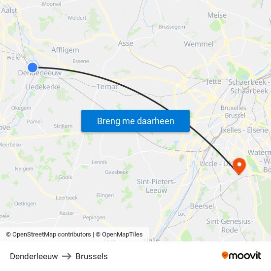 Denderleeuw to Brussels map