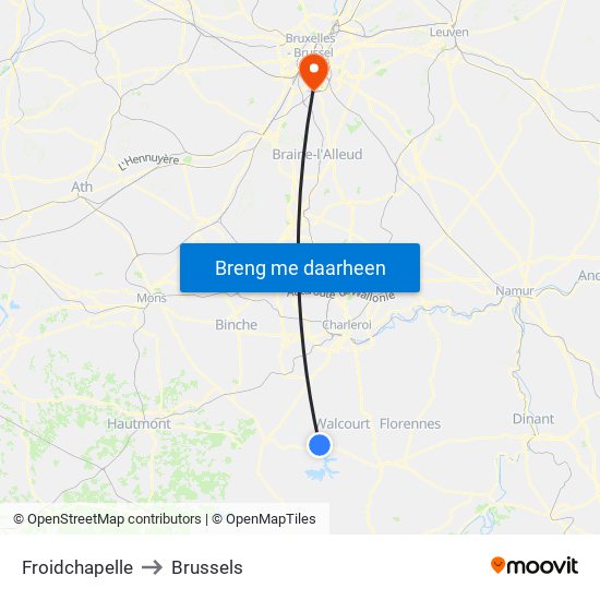 Froidchapelle to Brussels map