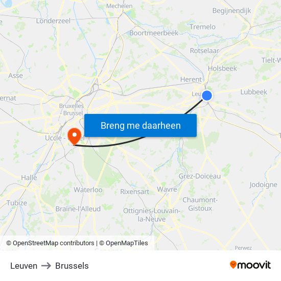 Leuven to Brussels map