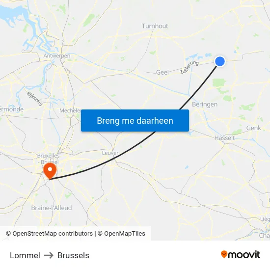Lommel to Brussels map