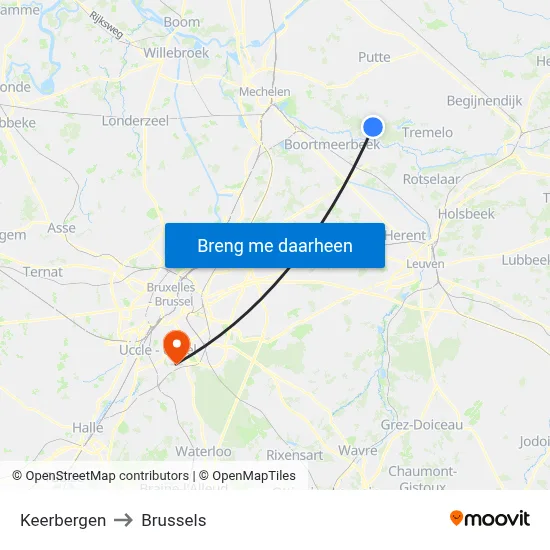 Keerbergen to Brussels map