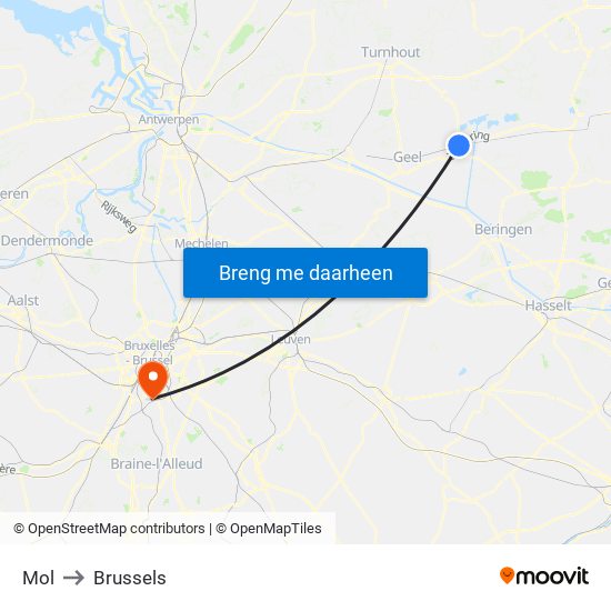 Mol to Brussels map