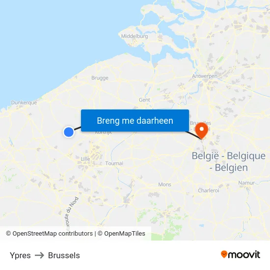 Ypres to Brussels map