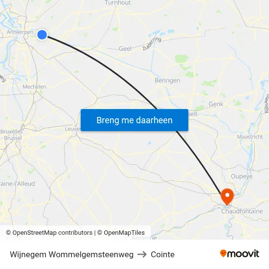 Wijnegem Wommelgemsteenweg to Cointe map