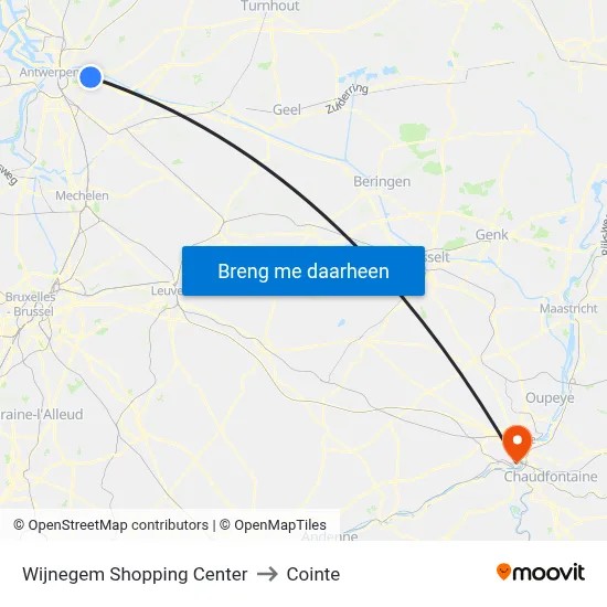 Wijnegem Shopping Center to Cointe map