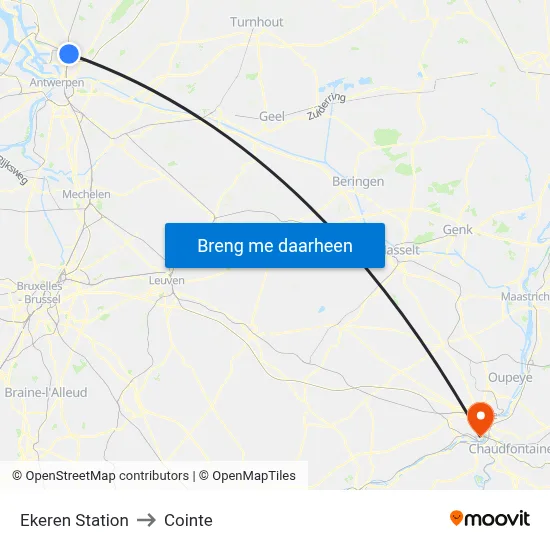 Ekeren Station to Cointe map