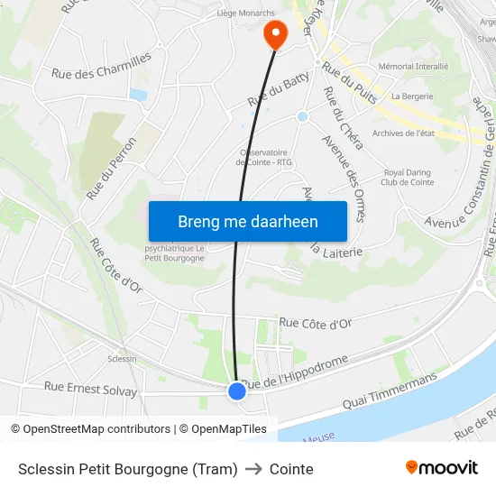 Sclessin Petit Bourgogne (Tram) to Cointe map