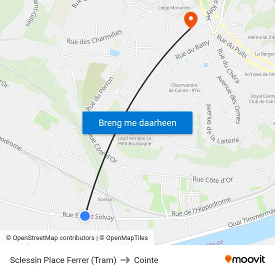Sclessin Place Ferrer (Tram) to Cointe map