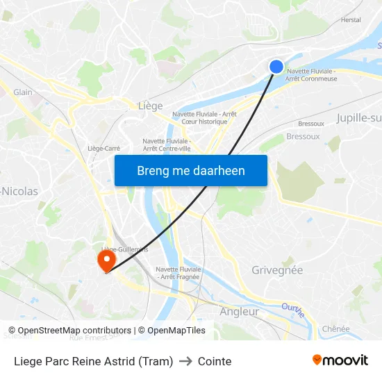 Liege Parc Reine Astrid (Tram) to Cointe map