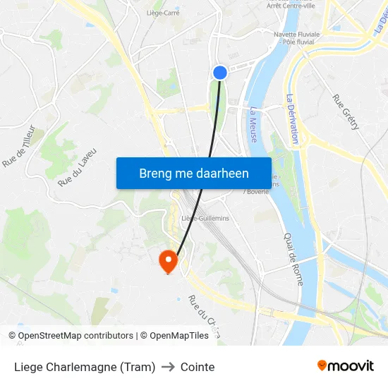 Liege Charlemagne (Tram) to Cointe map