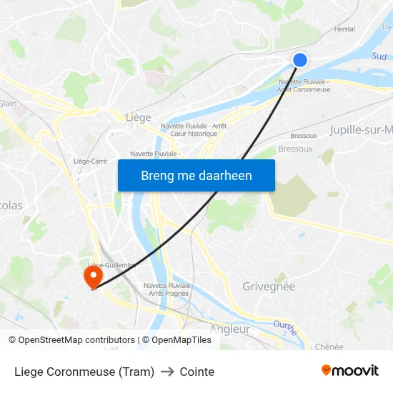 Liege Coronmeuse (Tram) to Cointe map