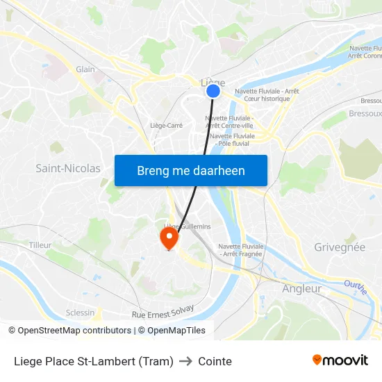 Liege Place St-Lambert (Tram) to Cointe map