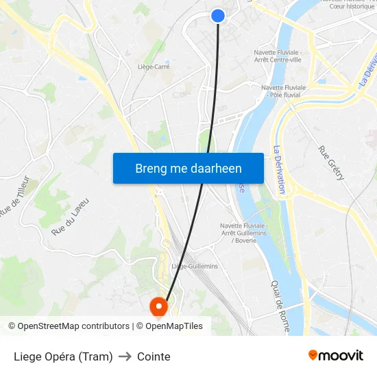 Liege Opéra (Tram) to Cointe map