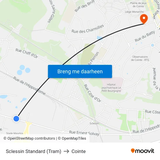 Sclessin Standard (Tram) to Cointe map
