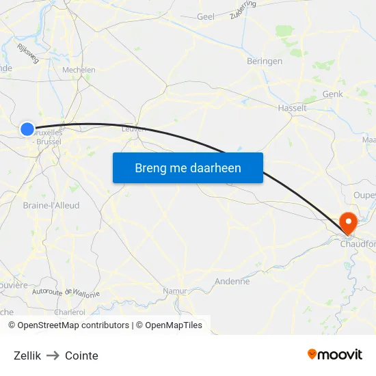 Zellik to Cointe map