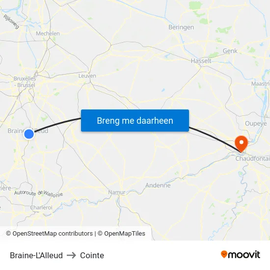 Braine-L'Alleud to Cointe map