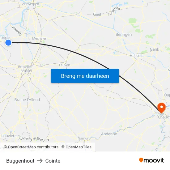 Buggenhout to Cointe map