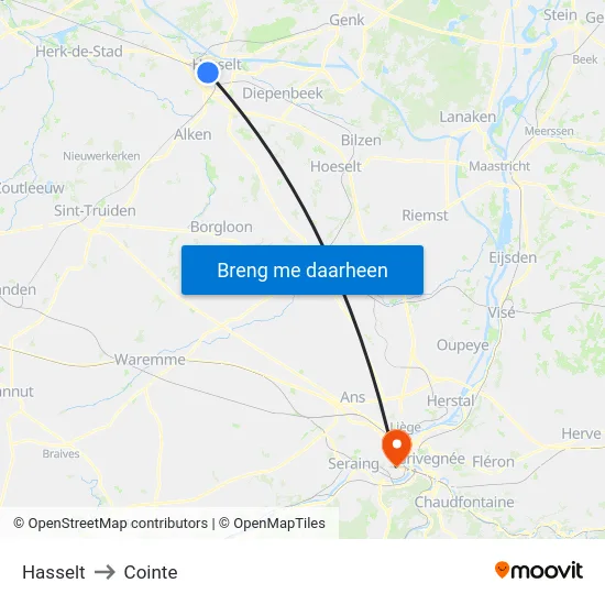 Hasselt to Cointe map