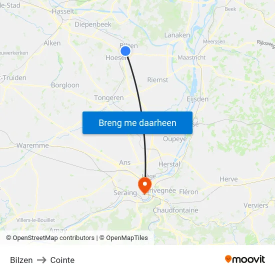 Bilzen to Cointe map