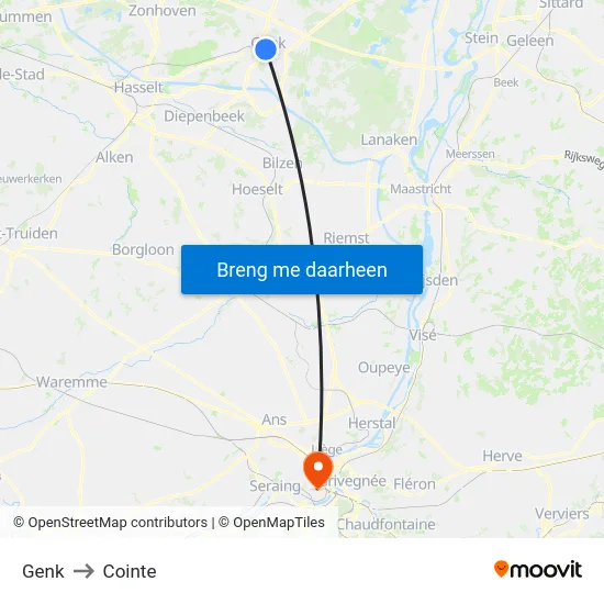 Genk to Cointe map