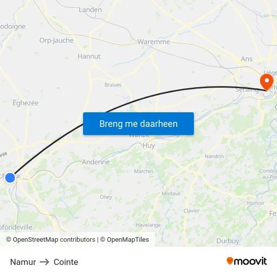 Namur to Cointe map
