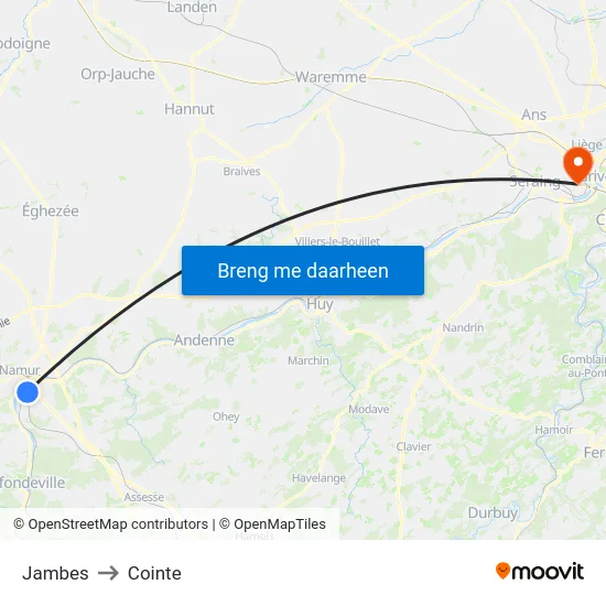 Jambes to Cointe map