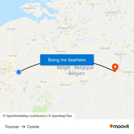 Tournai to Cointe map