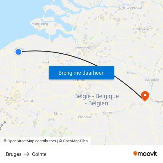 Bruges to Cointe map