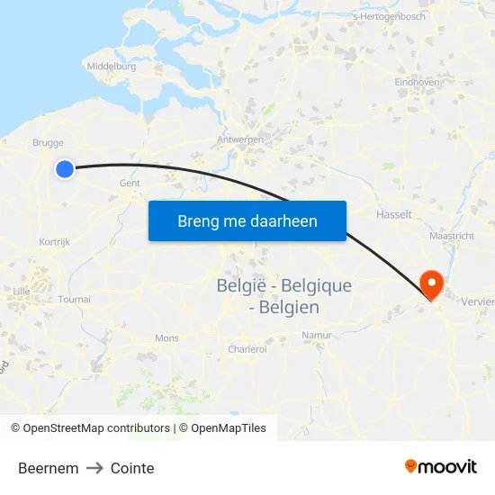 Beernem to Cointe map