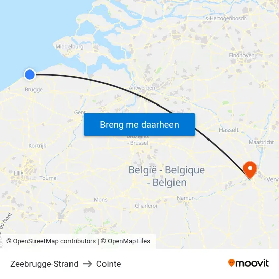 Zeebrugge-Strand to Cointe map