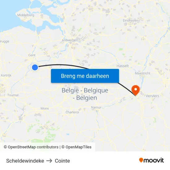 Scheldewindeke to Cointe map