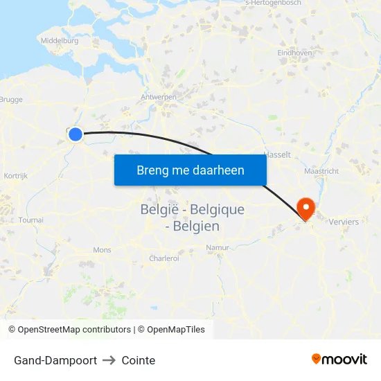 Gand-Dampoort to Cointe map