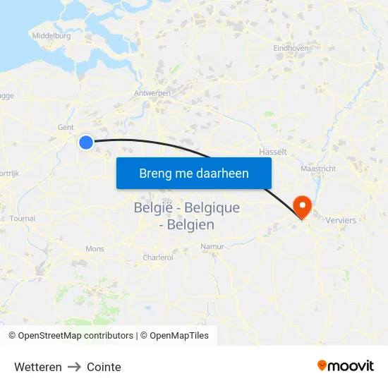 Wetteren to Cointe map