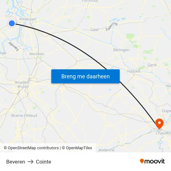 Beveren to Cointe map