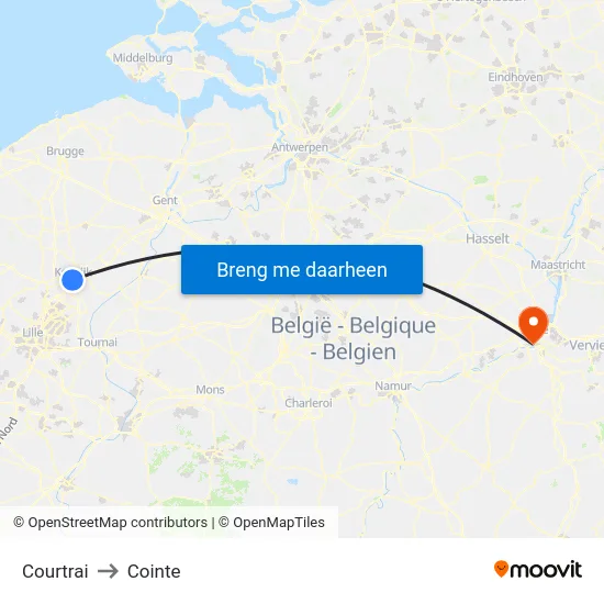 Courtrai to Cointe map