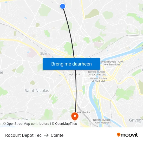 Rocourt Dépôt Tec to Cointe map