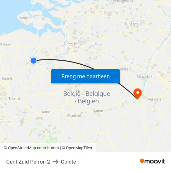 Gent Zuid Perron 2 to Cointe map