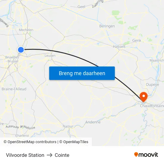 Vilvoorde Station to Cointe map