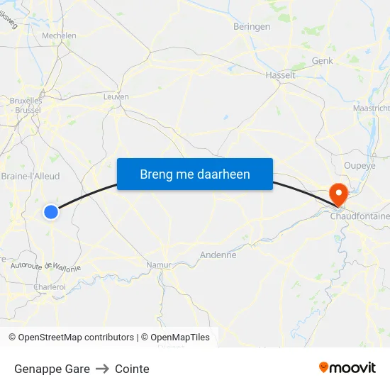 Genappe Gare to Cointe map