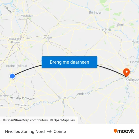 Nivelles Zoning Nord to Cointe map