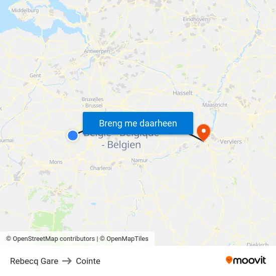 Rebecq Gare to Cointe map