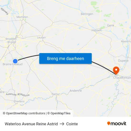 Waterloo Avenue Reine Astrid to Cointe map