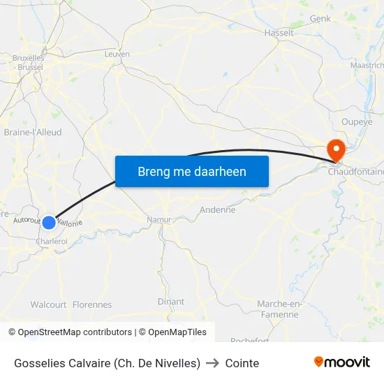 Gosselies Calvaire (Ch. De Nivelles) to Cointe map