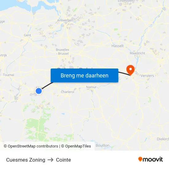 Cuesmes Zoning to Cointe map