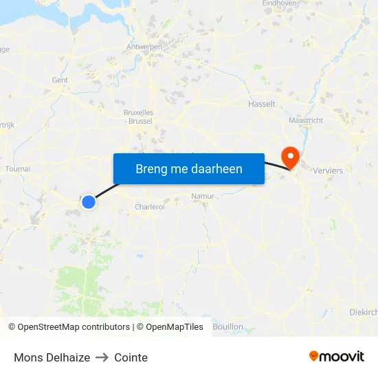Mons Delhaize to Cointe map