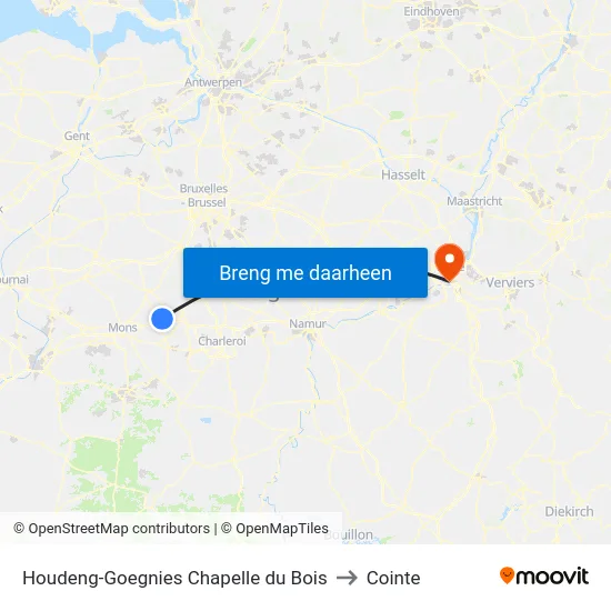 Houdeng-Goegnies Chapelle du Bois to Cointe map
