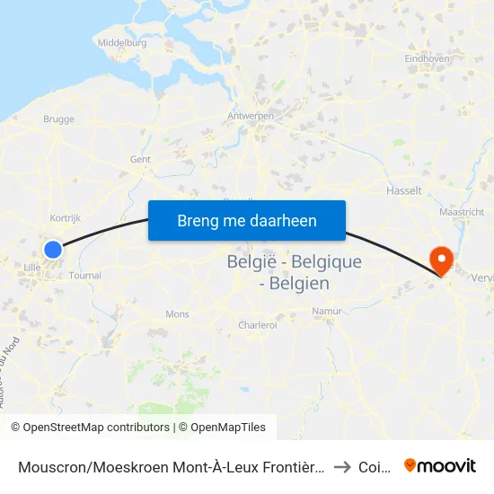 Mouscron/Moeskroen Mont-À-Leux Frontière/Grens to Cointe map