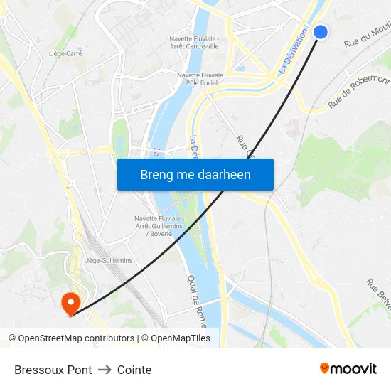 Bressoux Pont to Cointe map