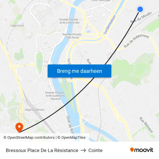 Bressoux Place De La Résistance to Cointe map